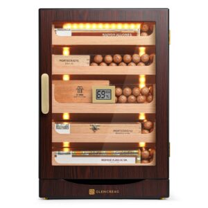 GLENCREAG Cigar Humidor Cabinet with Automatic LED Light, Extra Large Size for 250 Cigars, Spanish Cedar Lining, Tight-Seal Magnetic Door, Adjustable Hygrometer, Gift for Cigar Lover, Warm White